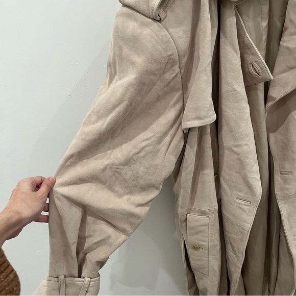 NWT Helsa 100% Genuine Suede Leather Beige Trench Coat Double Breasted size L - Picture 3 of 14